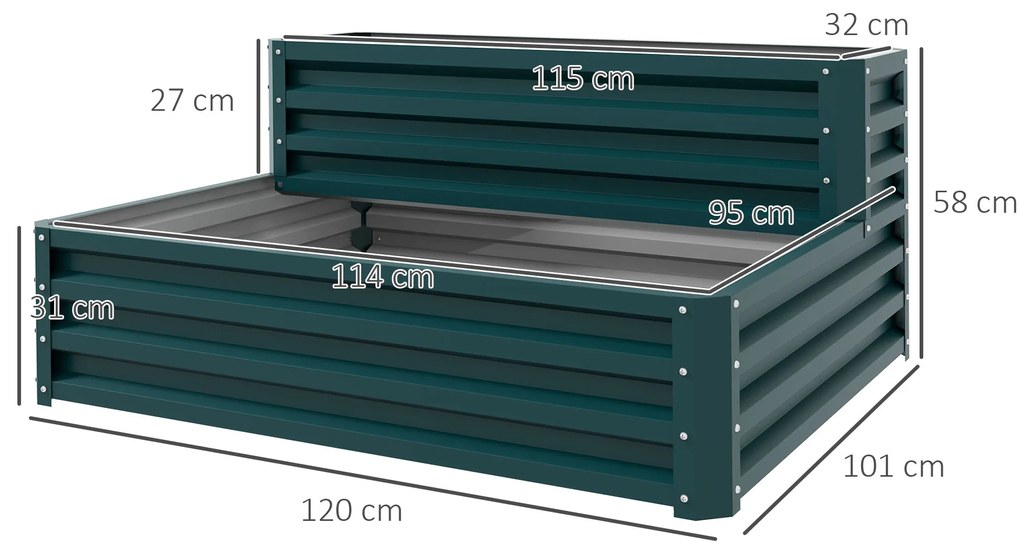Outsunny Pat de flori înălțat fond deschis 2 etaje pentru plante aromatice legume fructe flori 120 x 101 x 58 cm verde | Aosom Romania