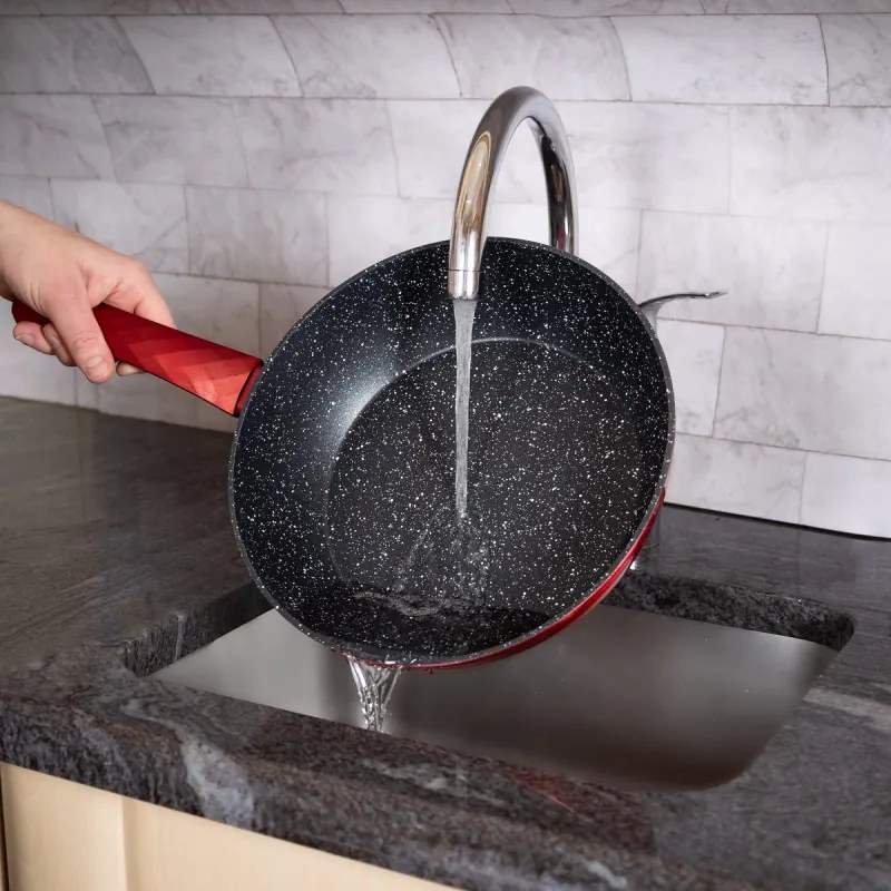 Set de oale si tigai Royalty Line FD10, 10 piese, Aluminiu turnat, Acoperire din marmura Greblon, Inductie, Rosu