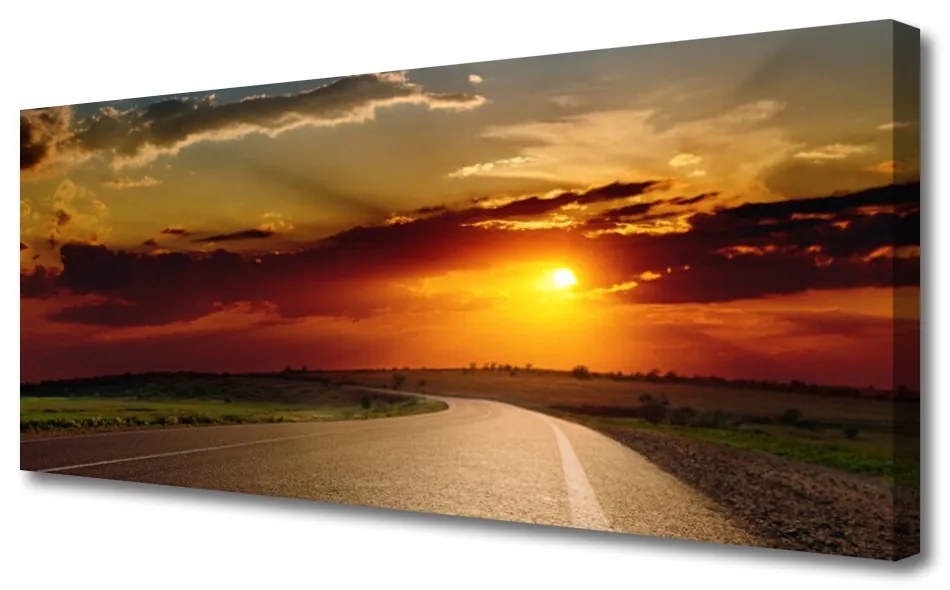 Tablou pe panza canvas Sunset Road Peisaj Gri Roșu Portocaliu