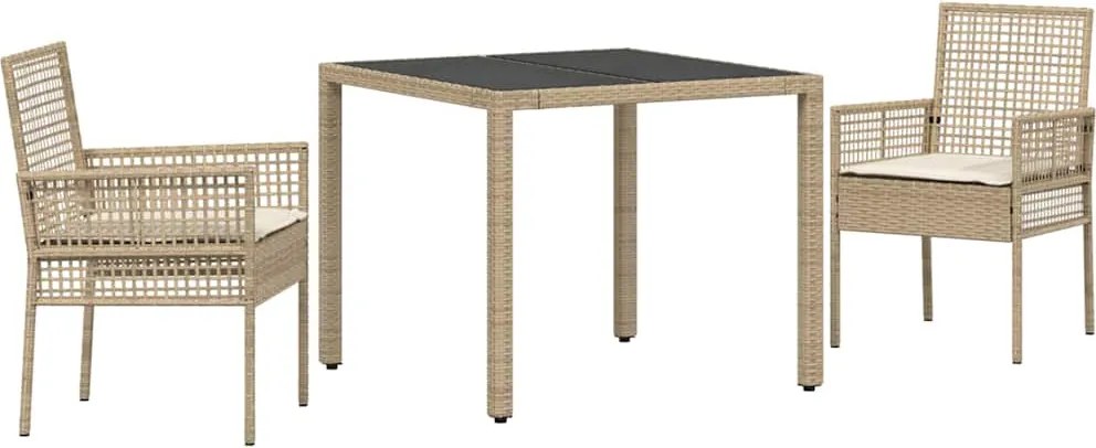 vidaXL Set de masă pentru grădină 3 pcs Bej poliratan