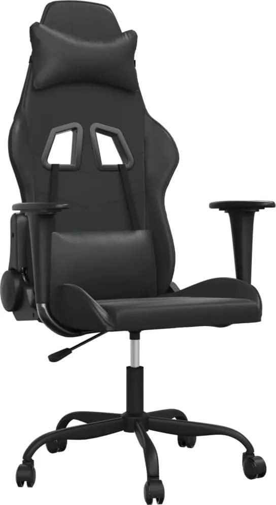 vidaXL Scaun de gaming de masaj, negru, piele ecologică
