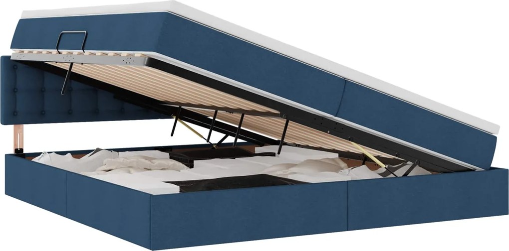 vidaXL Pat cu saltea și LED cu saltea albastru 200 x 200 cm țesătură