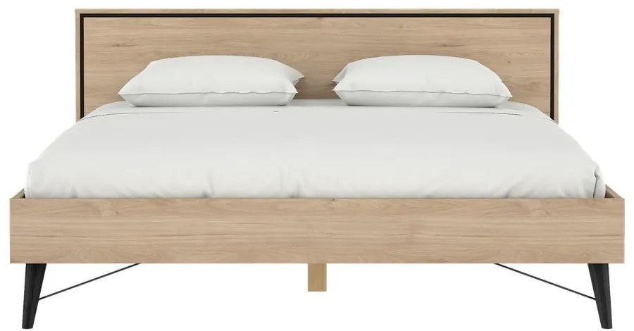 Pat matrimonial în culoare naturală cu aspect de lemn de stejar cu somieră 180x200 cm Ry – Tvilum