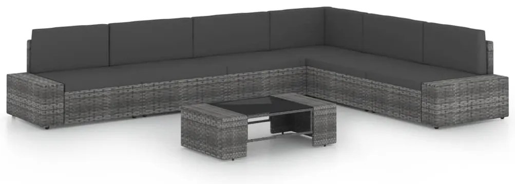 vidaXL Set mobilier de grădină cu perne, 7 piese, gri, poliratan