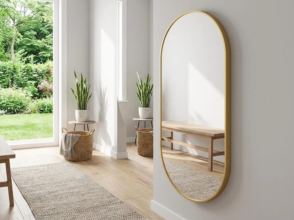 Oglinda ovala de perete OLVANI 100x50 cm cu rama aurie