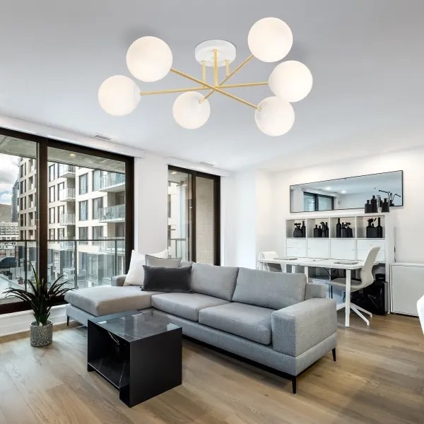 Lustră pe tijă MAGNUM 6xE14/10W/230V alb/auriu