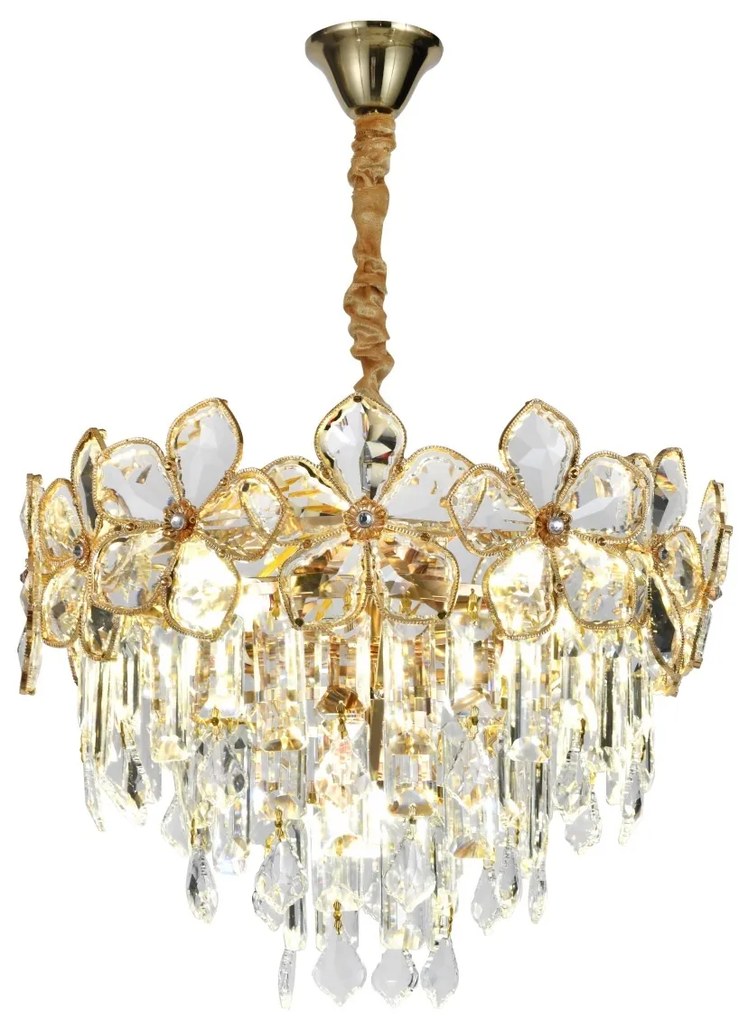 Candelabru Model 75001-400 – Cristale elegante și finisaj metal-auriu, 5 socluri E14 💫