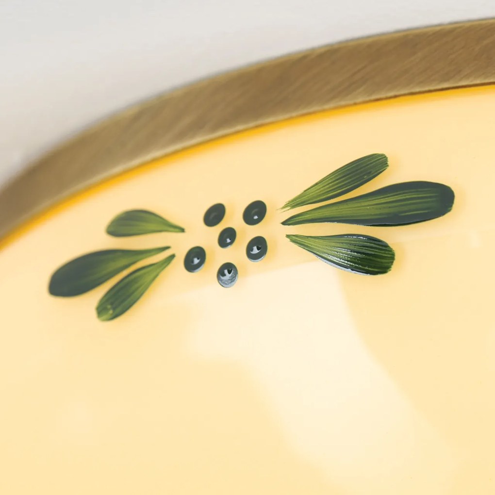Plafoniera clasica Landhaus 28cm alama satin/ sticla champagne decor verde