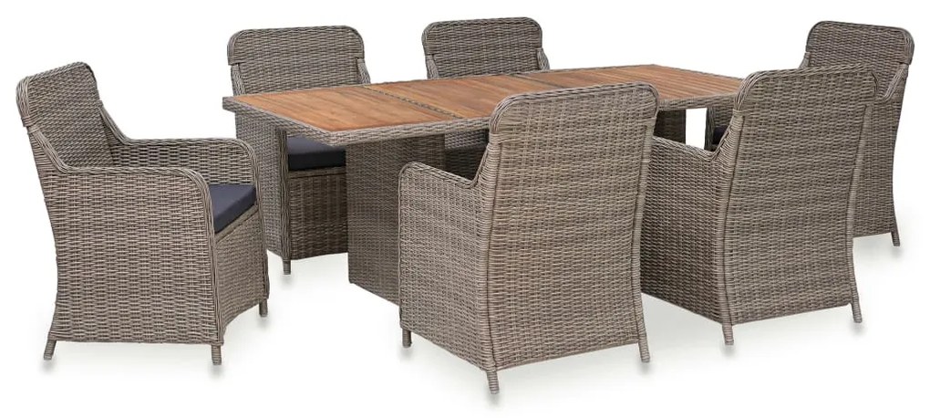 vidaXL Set mobilier de exterior cu perne, 7 piese, maro, poliratan