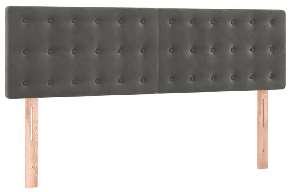 Pat box spring cu saltea, gri inchis, 140x190 cm, catifea Morke gra, 140 x 190 cm, Nasturi de tapiterie