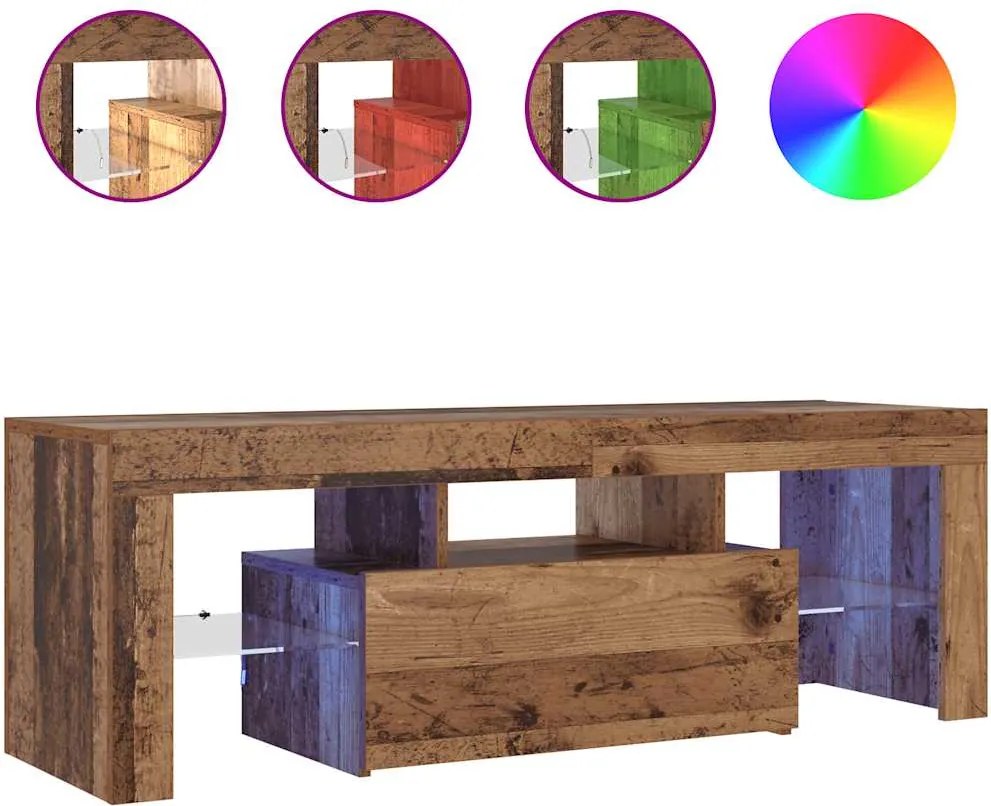 vidaXL Dulap TV cu lumini LED lemn vechi 120x36,5x40 cm lemn prelucrat