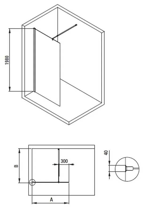 Paravan dus walk-in sticla securizata 100x200 cm crom Deante Kerria Plus 1000x2000 mm, Crom lucios