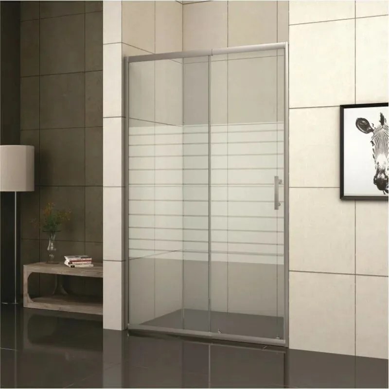 Usa de nisa culisanta Inter Ceramic 160 cm sticla transparenta cu linii albe 5 mm profil crom lucios