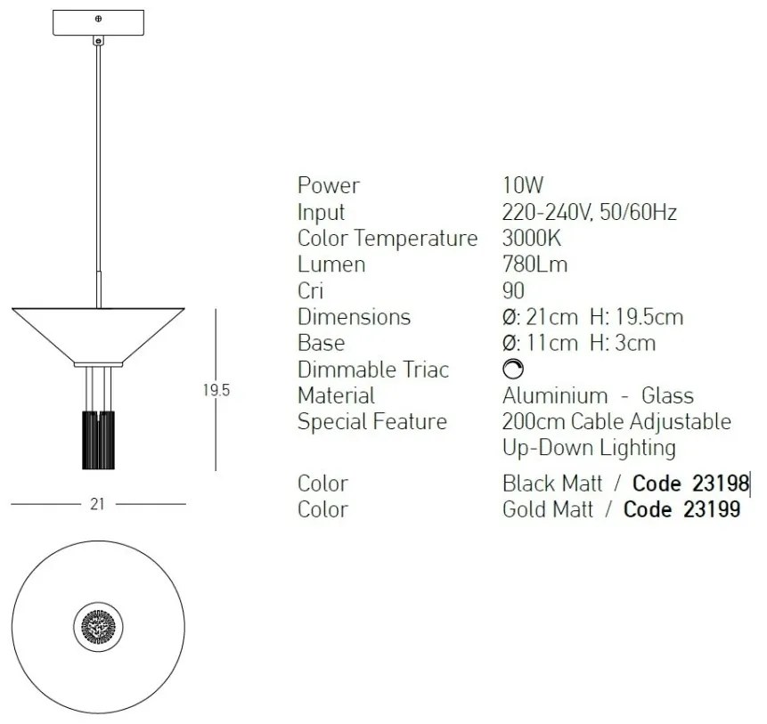 Pendul LED design modern decorativ Newy aurie