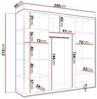 Dulap de haine cu uși culisante Artaman 250 (Alb) (cu oglindă). Promo -17%. 1105686