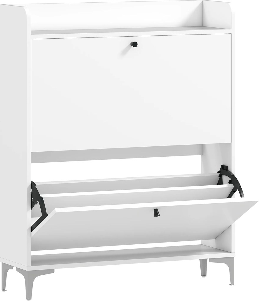 HOMCOM Dulap pentru încălțăminte Slim cu 2 sertare basculante și rafturi ajustabile, din lemn și metal, 80x24x101cm, alb | Aosom Romania