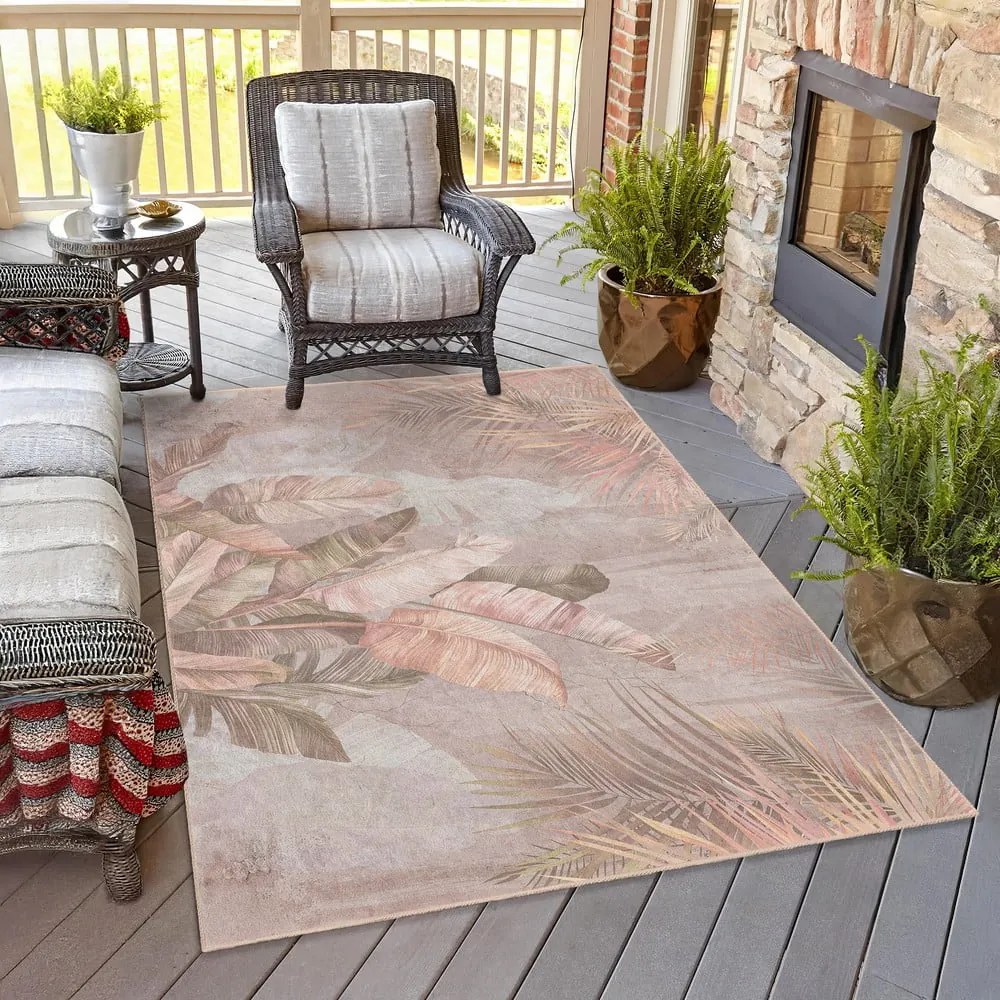 Covor bej lavabil 80x150 cm Dusty Leaves – Mila Home