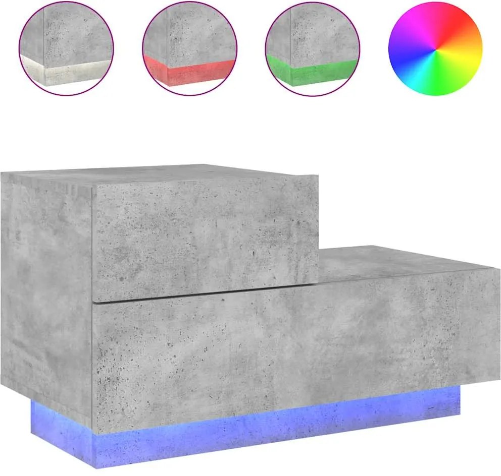 vidaXL Noptieră cu lumini LED, gri beton, 70x36x40,5 cm