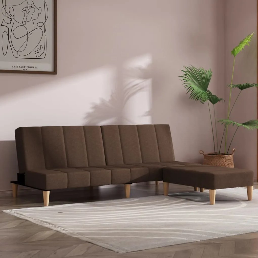 3081765 vidaXL Canapea extensibilă 2 locuri, cu taburet, maro, textil