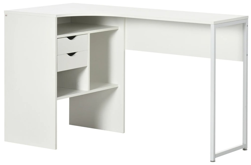 HOMCOM Birou de colț, birou pentru calculator cu 2 sertare și 3 compartimente deschise, 120 x 60 x 74 cm, alb | Aosom Romania