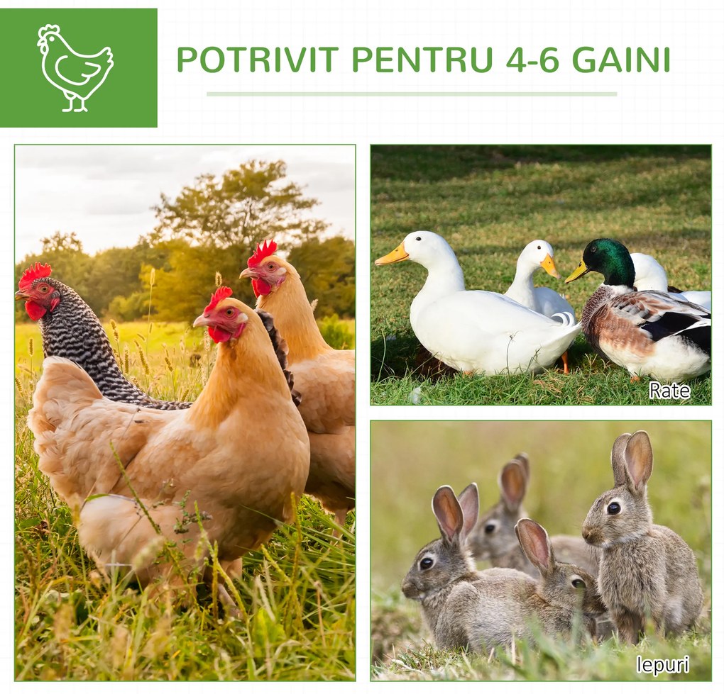 Gard pentru Gaini PawHut cu Panza de Protectie din Tesatura Oxford, Cotet pentru Pui si Iepuri din Otel Galvanizat 2x1,05x1,72 m, Argintiu