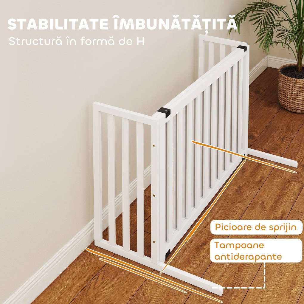 PawHut Poartă pentru Câini Pliabilă de Siguranță Extensibilă 102-183 cm cu 2 Suporturi Detașabile, Panouri Laterale, Poartă din Lemn pentru Câini de Talie Mică și Medie, Barieră Protectoare pentru Scări | Aosom Romania