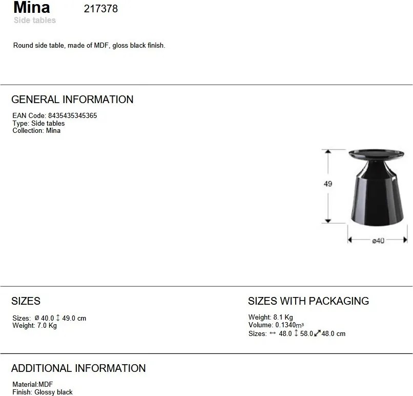 Masuta laterala rotunda din MDF Mina negru