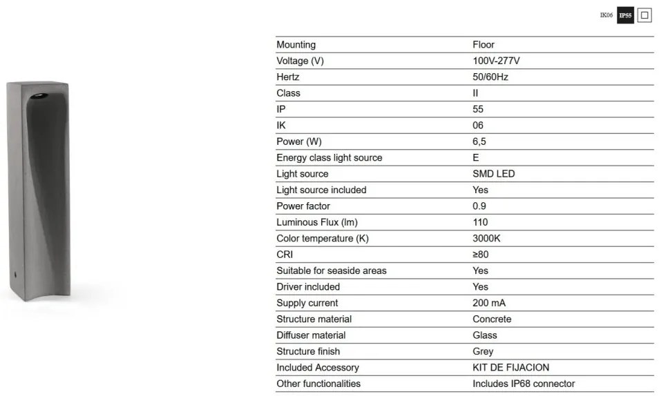 Stalp LED iluminat exterior IP55 GROT 3000K H-70cm gri