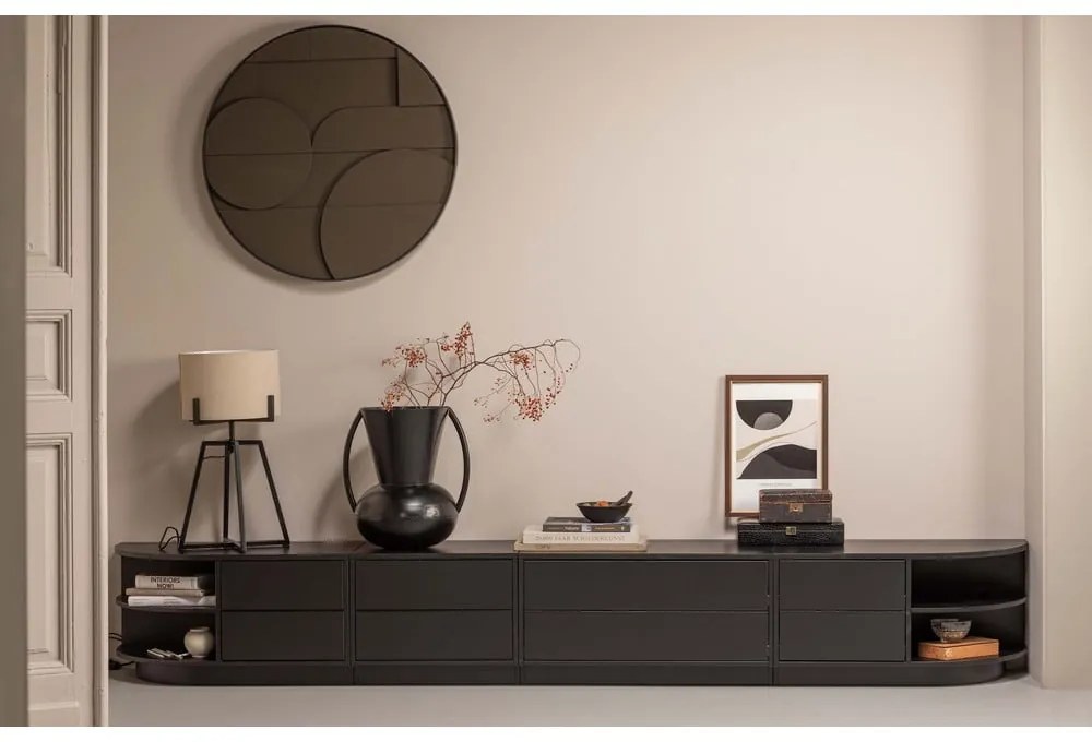 Comodă TV modulară neagră din lemn masiv de pin 231x40 cm Finca – WOOOD