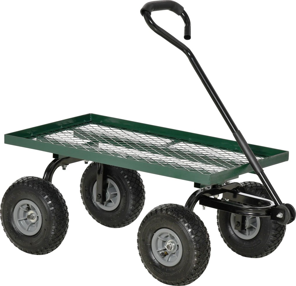 Outsunny Roabă de Grădină cu Mâner și 4 Roți Mari, Capacitate 150 kg, 94x48,5x100 cm, Verde | Aosom Romania
