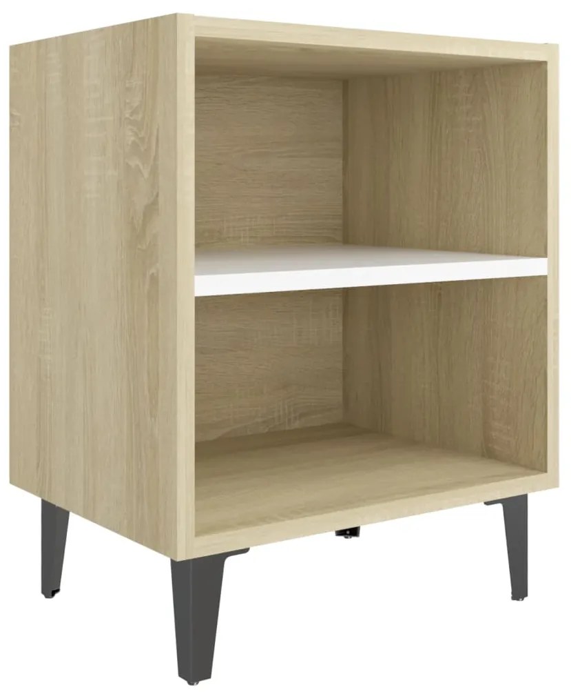 805807 vidaXL Noptieră cu picioare metal, alb și stejar sonoma, 40x30x50 cm