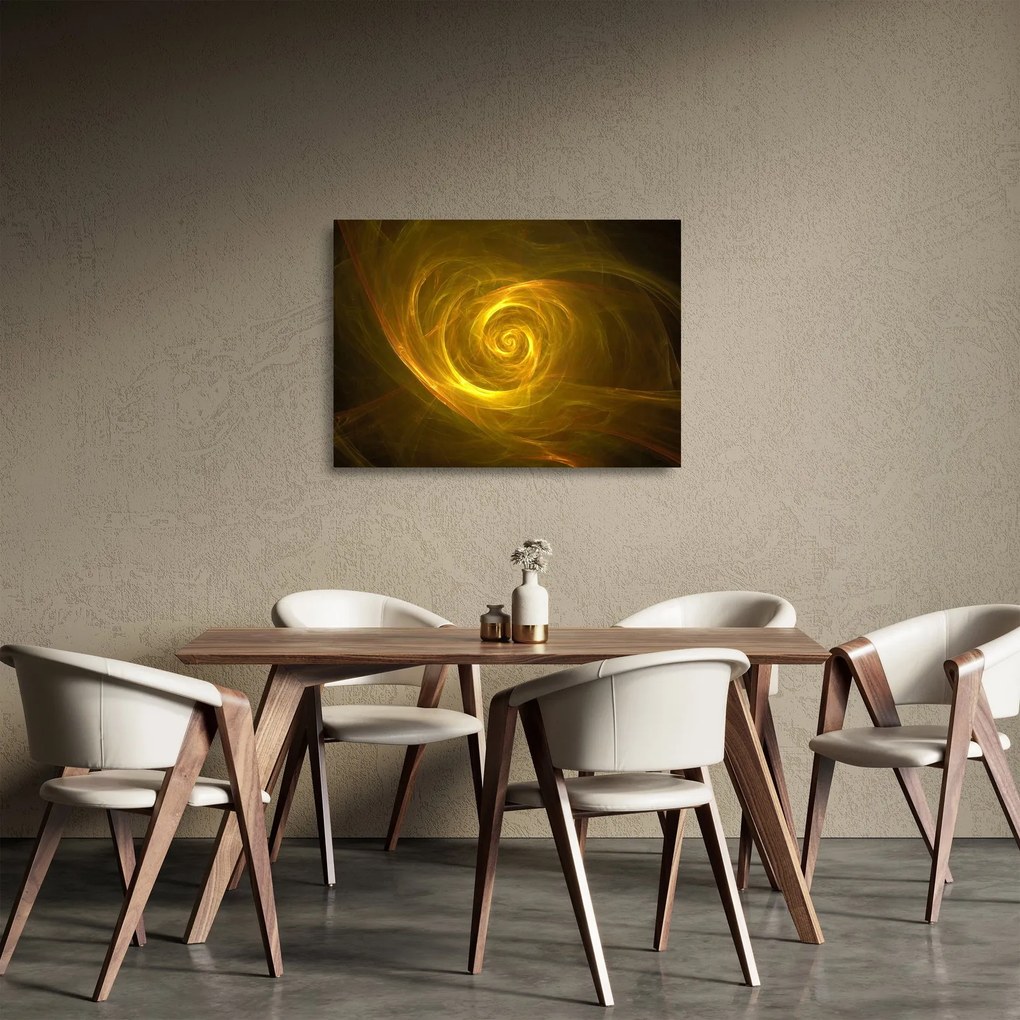 Tablou pe sticlă cu spirala abstractă în galben (70x50 cm)