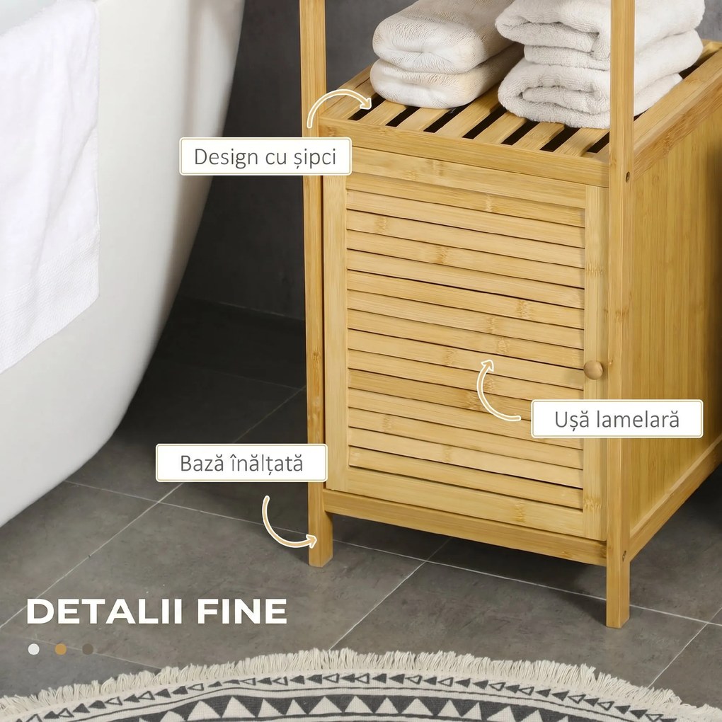 Kleankin Mobilier de Baie din Bambus cu Dulăpior cu Ușă și Rafturi, 33x36,5x67 cm, Lemn Natural | Aosom Romania
