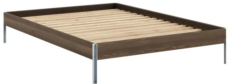 Pat matrimonial maro din lemn de pin cu somieră 140x200 cm Core – Karup Design