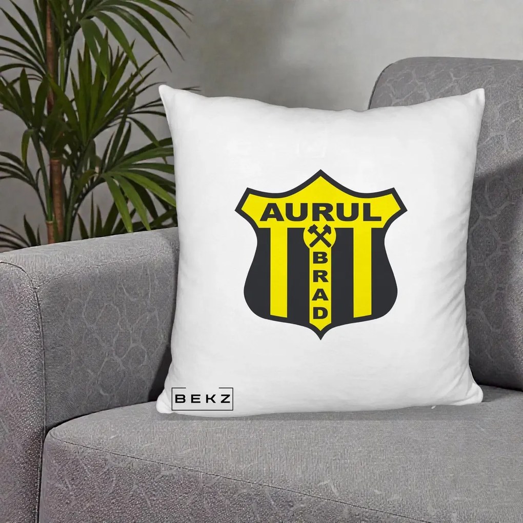 Perna Personalizata Aurul Brad Fotbal, 40x40 cm, Alb Pufos, Husa Detasabila, Perna Inclusa, BEKZ®