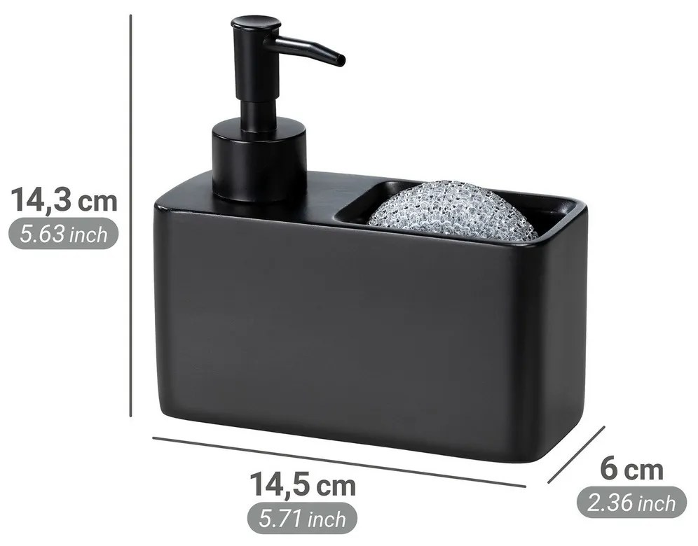 Dozator de detergent cu spațiu pentru burete Wenko Resa, negru,