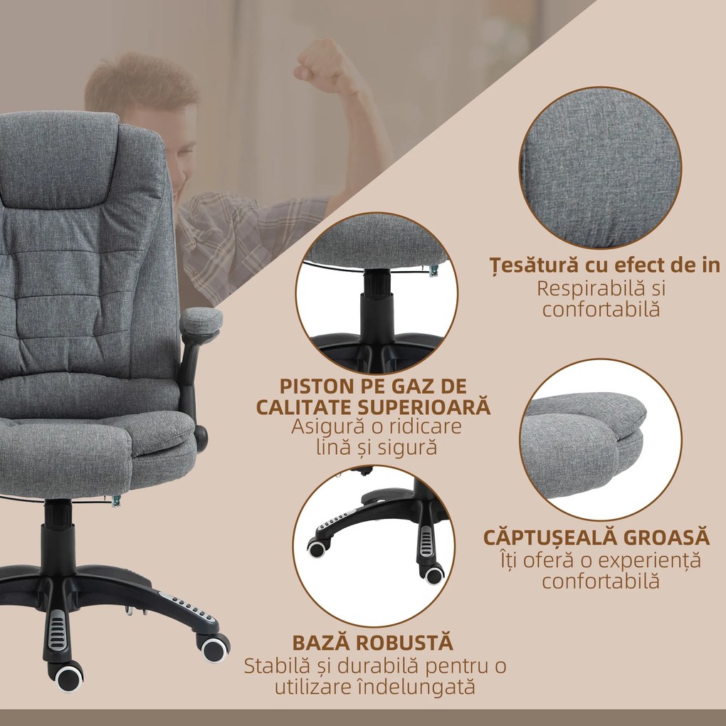 Vinsetto Fotoliu Relax cu 6 Zone de Masaj, Spătar Reglabil și Design Ergonomic, Gri | Aosom Romania