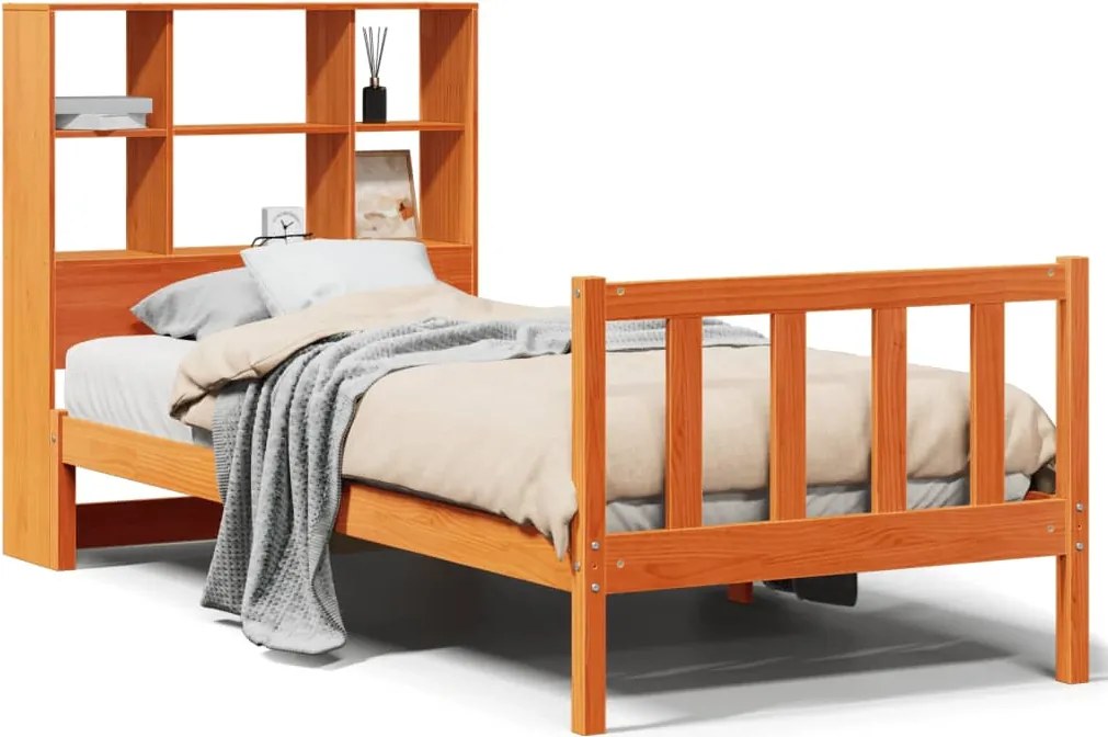 vidaXL Pat bibliotecă fără saltea maro ceruit 75x190 cm lemn masiv pin