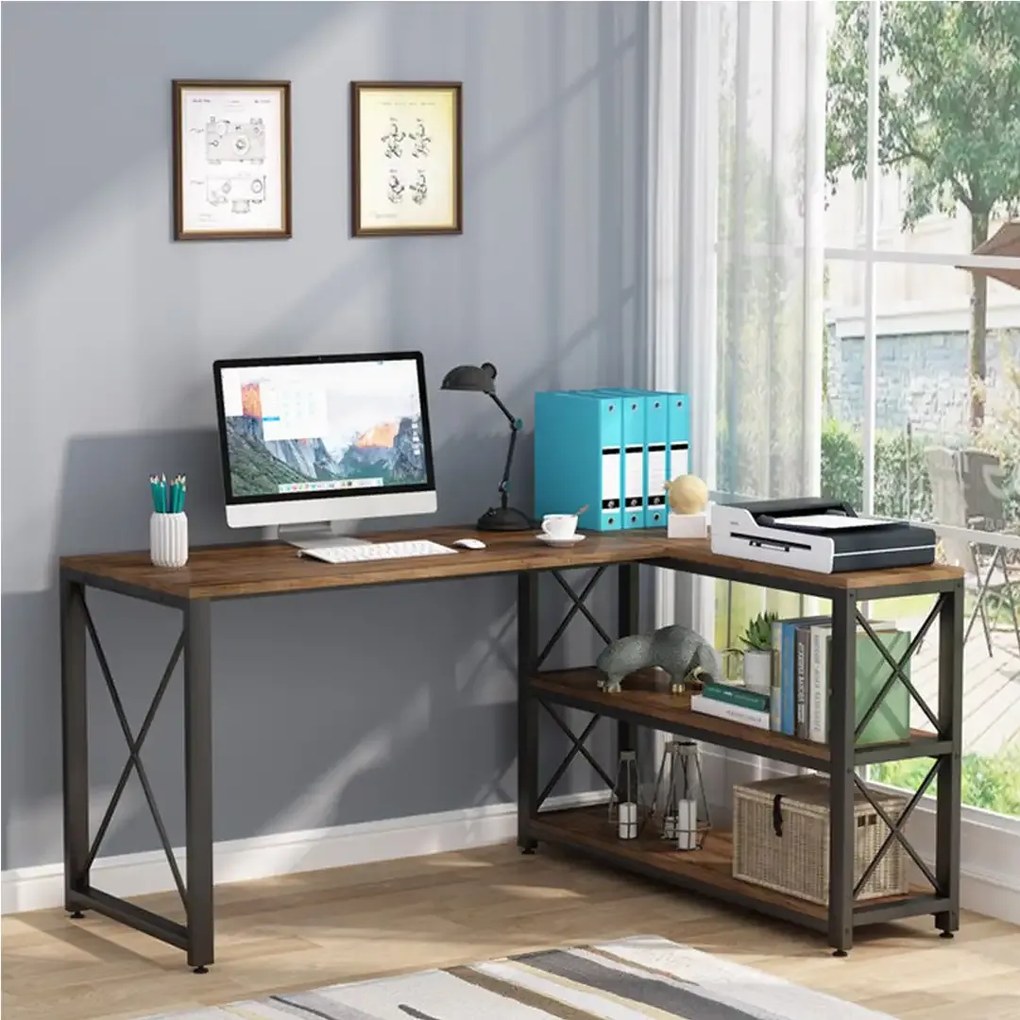 Birou Oscar, culoare nuc si negru, 135+110x75 cm