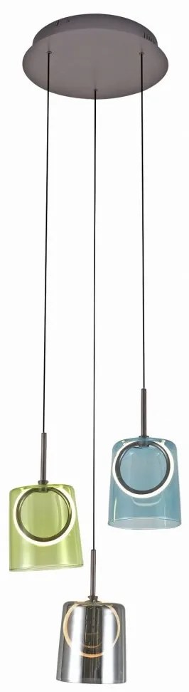Lustra cu 3 pendule LED, inaltime reglabila, sticla, multicolor, Zula