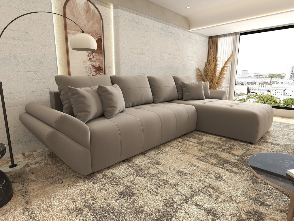 Colțar extensibil dumonde cu ladă de depozitare si sezut confortabil din spuma high-density, Berlin XL Royal Gri 350x185 cm II
