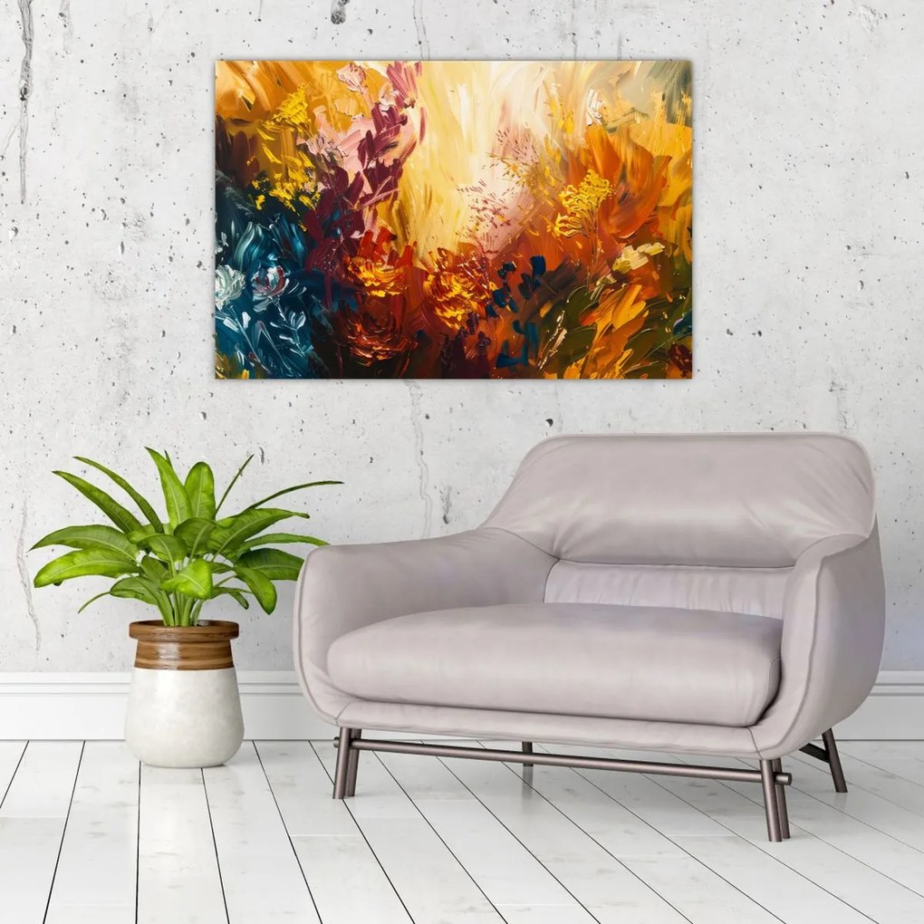 Tablou - pictură abstractă de flori (90x60 cm)