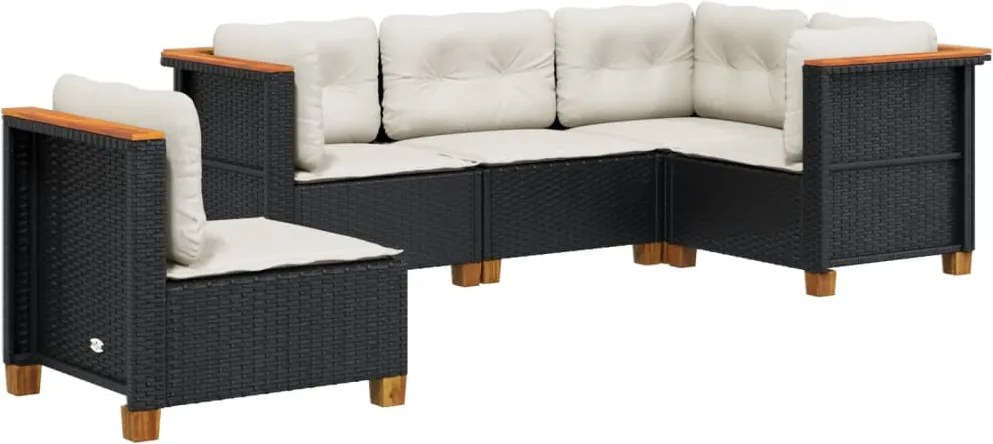 vidaXL Set mobilier de grădină cu perne, 5 piese, negru, poliratan