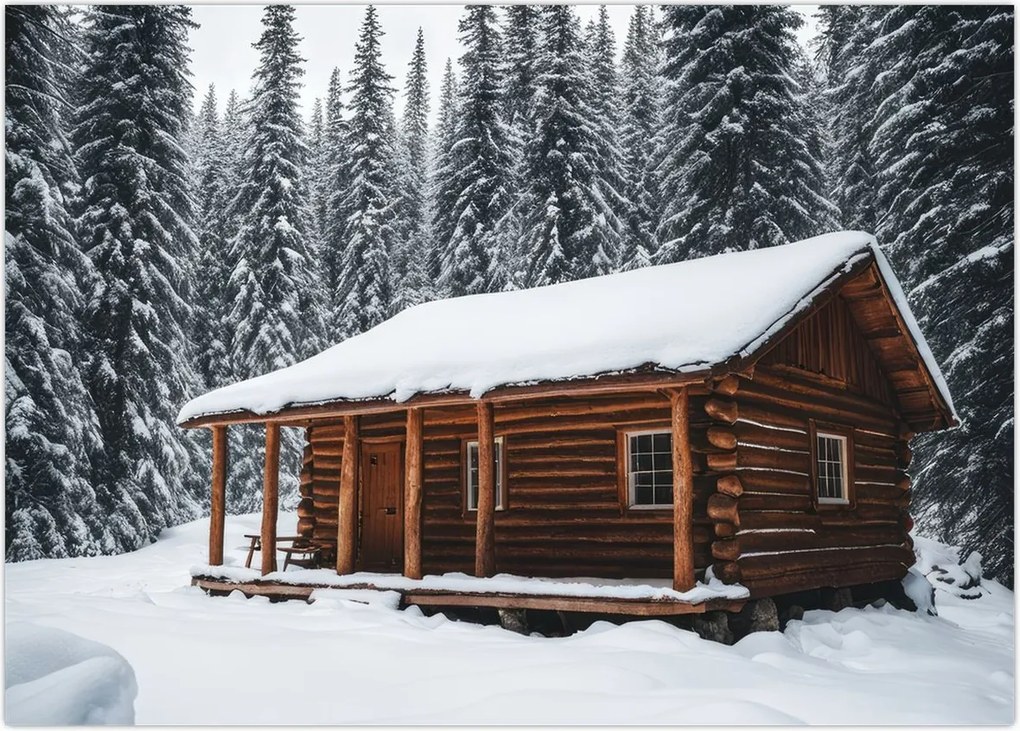 Tablou - Cabană acoperită de zăpadă (70x50 cm)