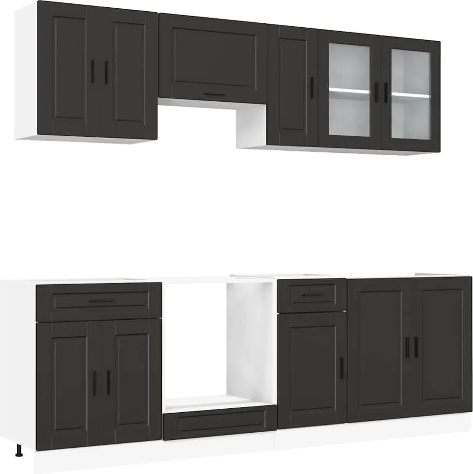 vidaXL Set dulap de bucătărie 8 piese „Porto” lemn negru prelucrat