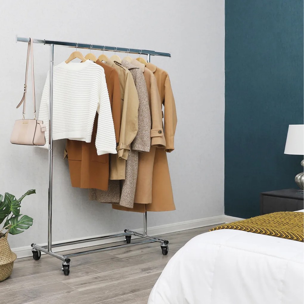 Suport pentru haine INEZ cu roți, max.90kg, 83,5x45x160cm, argintiu Jurhan