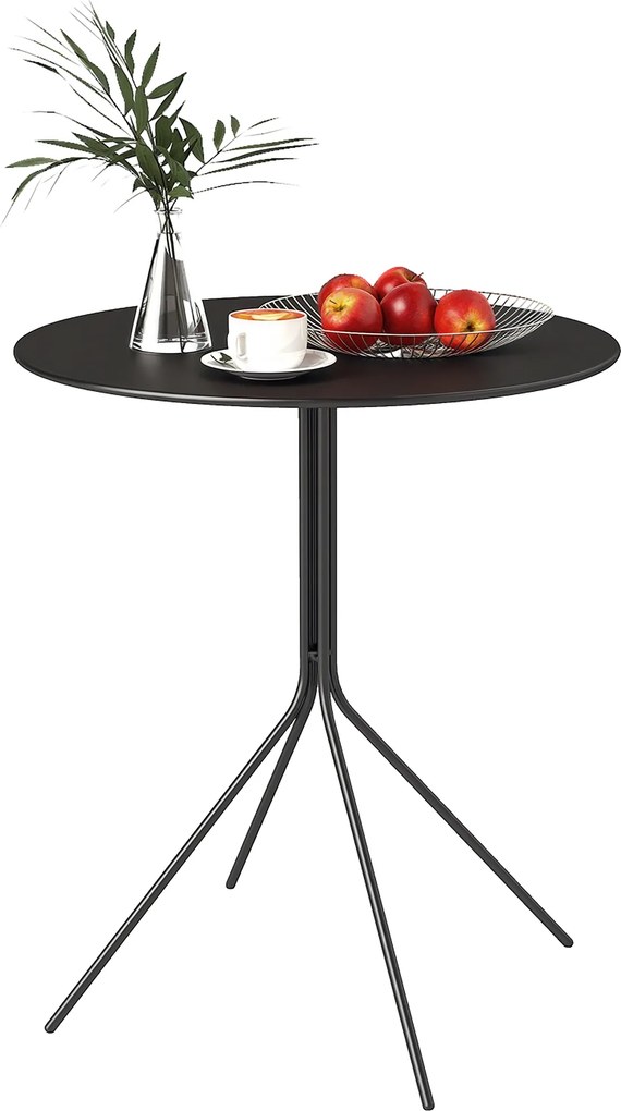 Outsunny Masă de grădină Ø60 x 71 cm, Masă pentru balcon din oțel rezistentă la intemperii, Masă auxiliară rotundă cu tampoane pentru picioare Negru | Aosom Romania