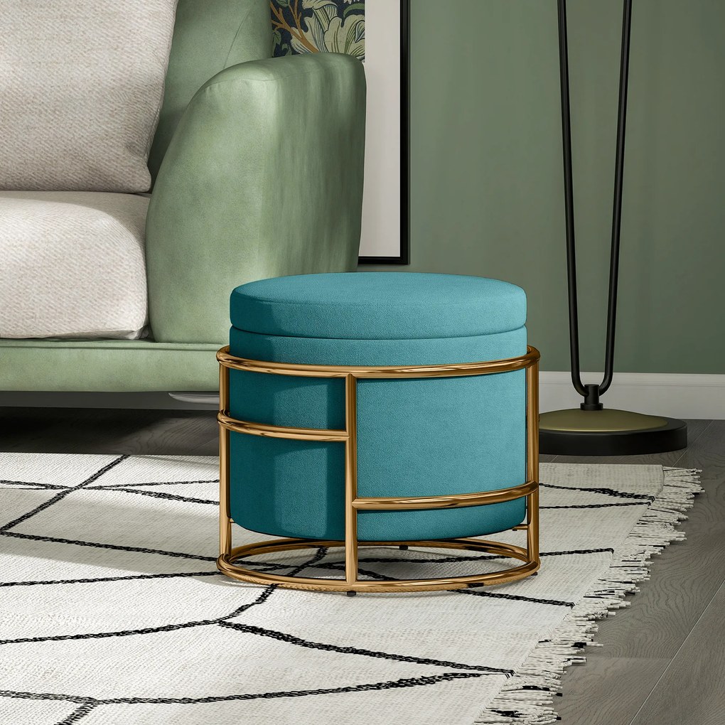 HOMCOM Pouf cu Spațiu de Depozitare în Catifea, 24L, Capac Detasabil, Ø42x39cm, Verde | Aosom Romania
