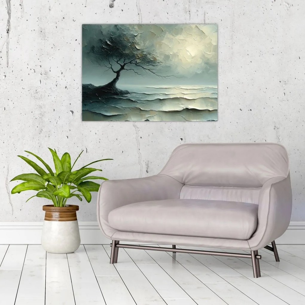 Tablou - pictură în ulei de un copac cu oceanul (70x50 cm)