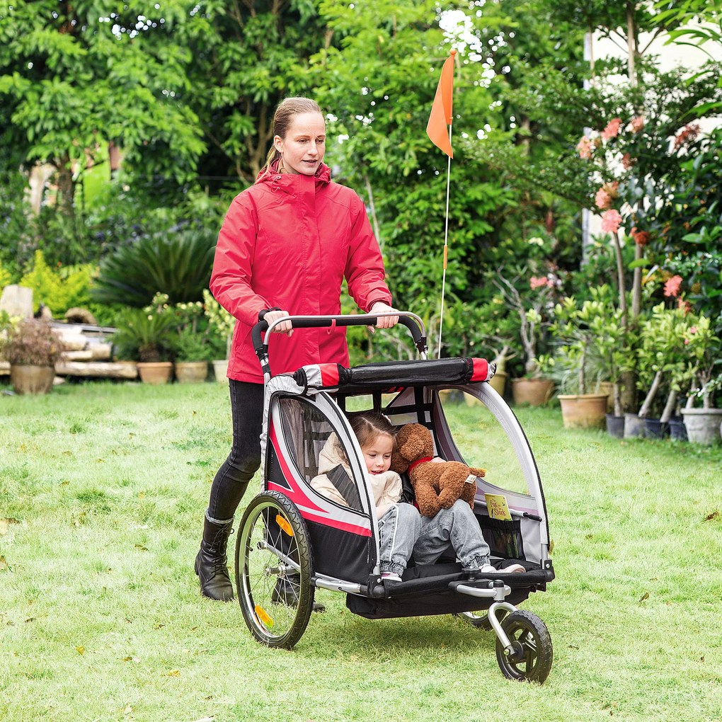 HOMCOM Remorca Bicicleta 2 in 1 pentru Copii cu Centura 5 Puncte si Accesorii Siguranta, Rosu | Aosom Romania